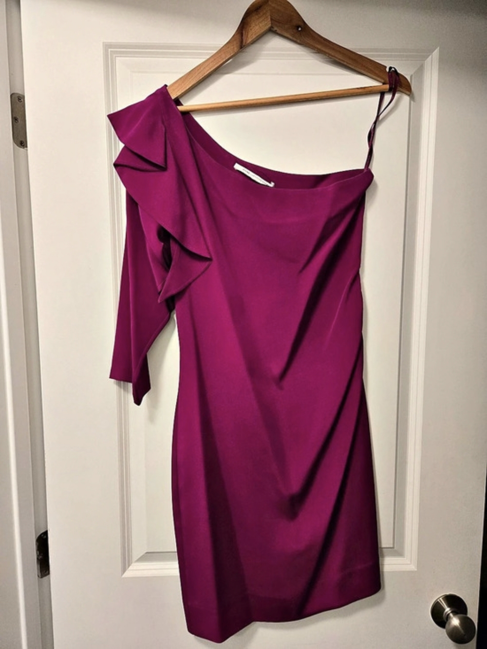 Diane von Furstenberg One Shoulder Plum/Pink Ruffle Sleeve Mini Dress Size 6